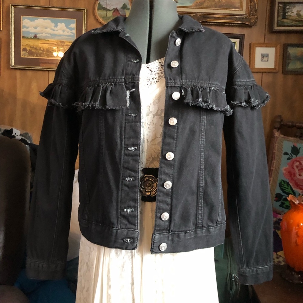 Hand Painted Ruffle Jean Jacket - Picture 2 of 10